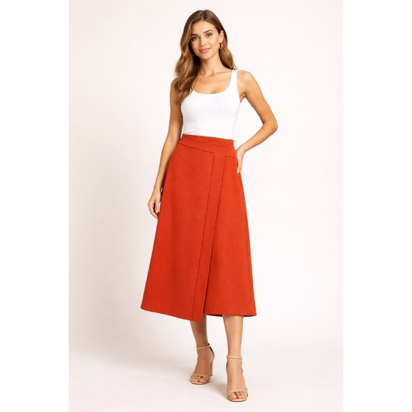 Karen Millen Dresses & Skirts - Karen Millen Womens Asymmetric Wrap Midi Skirt Size 6 Orange Made in Italy NWOT